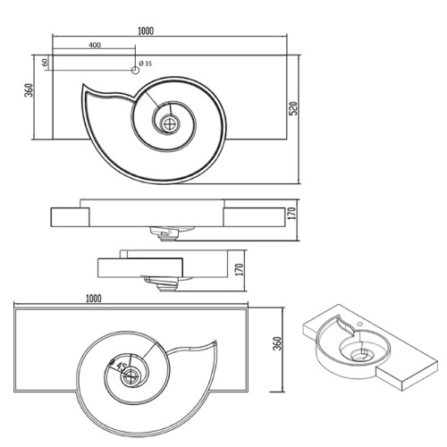 Plan vasque en spiral suspendu SDPW43