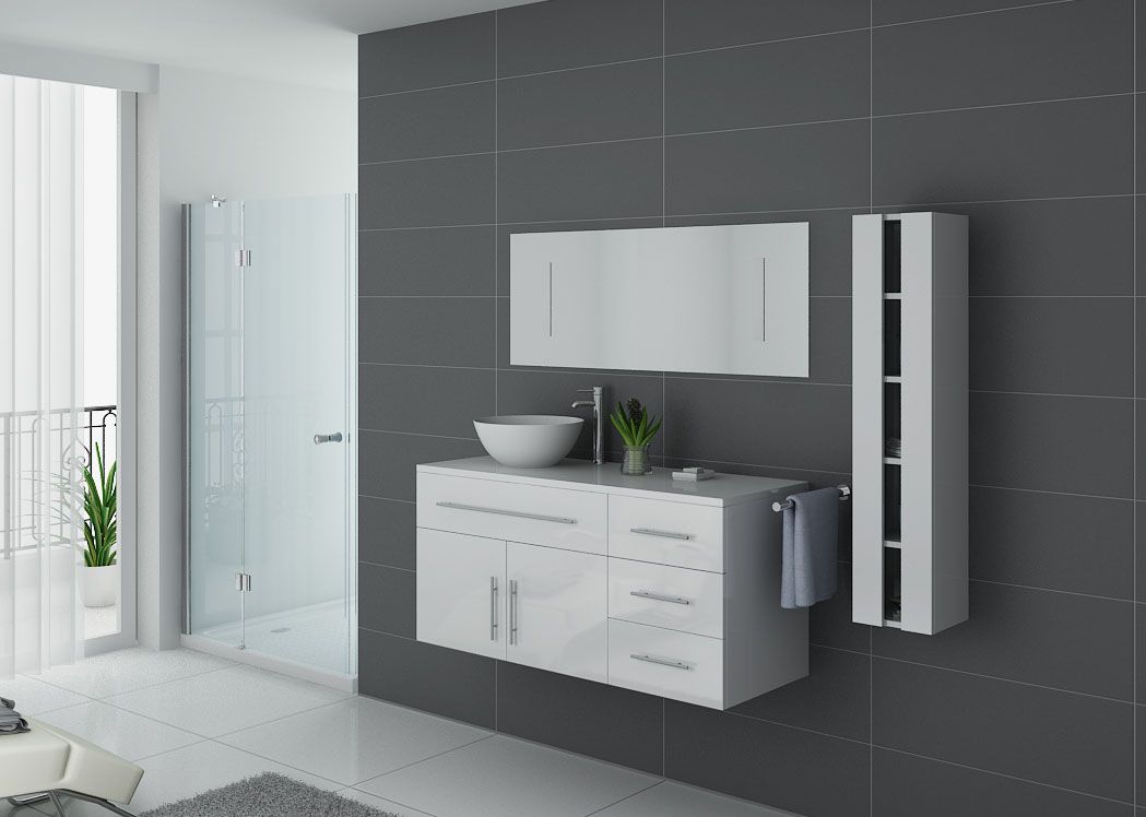 meuble salle de bain simple vasque AREZZO Blanc, meuble de salle de