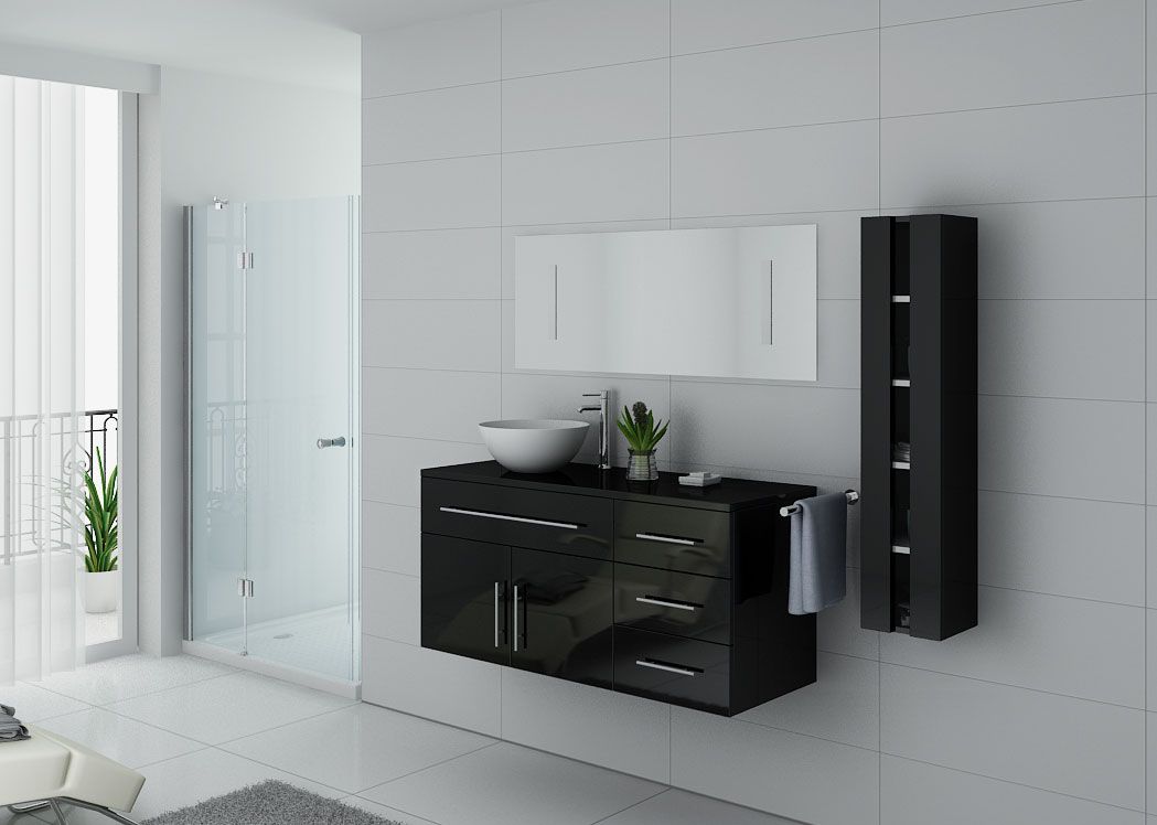 Meuble de salle de bain noir laqué 1 vasque, meuble de salle de bain