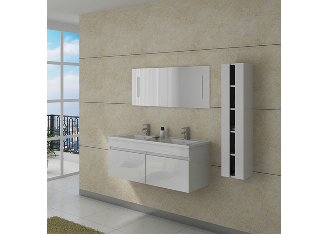 meuble double vasque avec colonne DIS980B blanc - Distribain