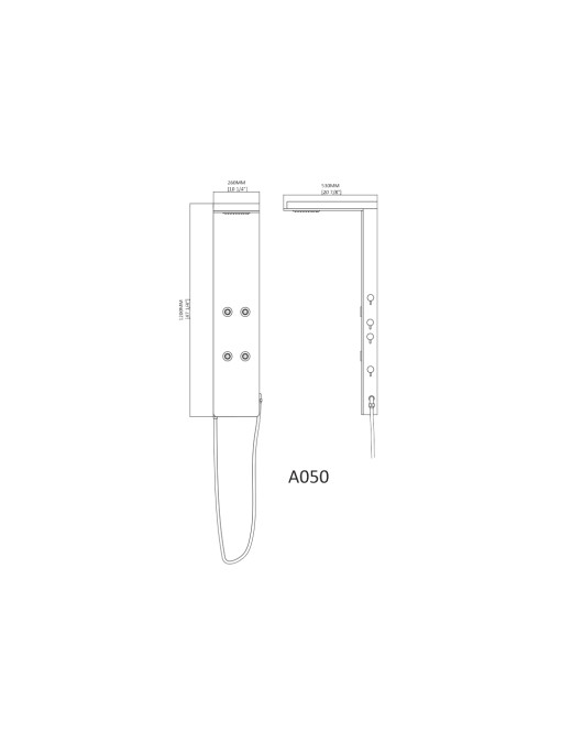 Dimensions de la colonne d'hydromassage A050