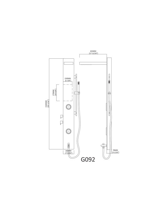Plan et dimensions colonne d'hydromassage G092