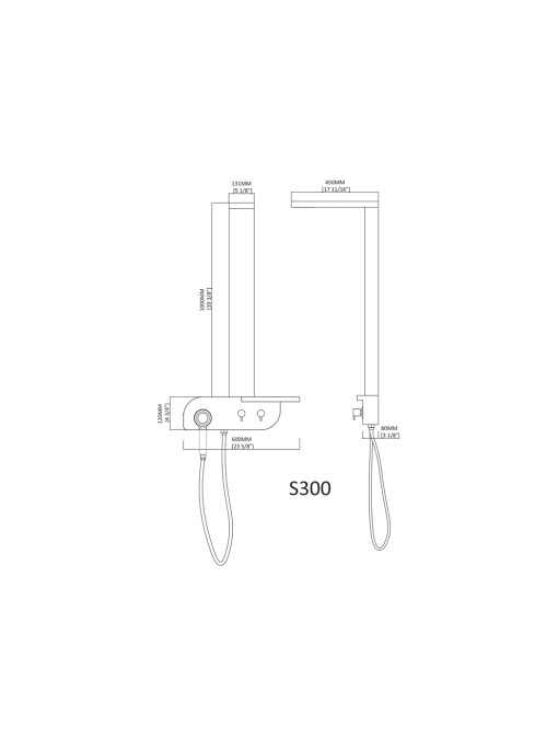 Plan et dimensions de la colonne de douche S300