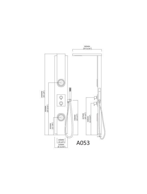 Dimensions colonne d'hydromassage A053