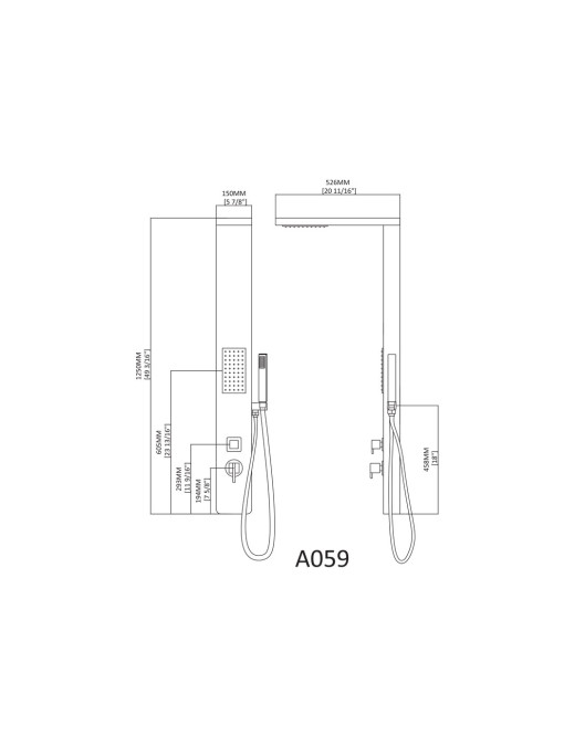 Dimensions colonne d'hydromassage A059