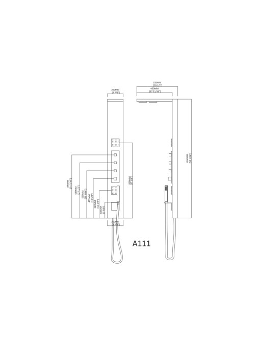Dimensions colonne d'hydromassage A111