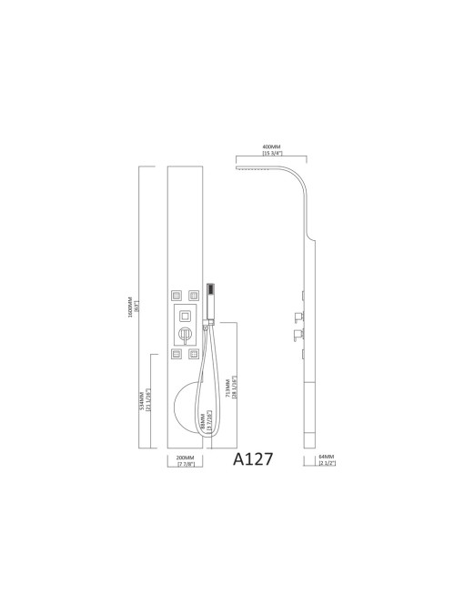 Plan et dimensions de la colonne d'hydromassage A127
