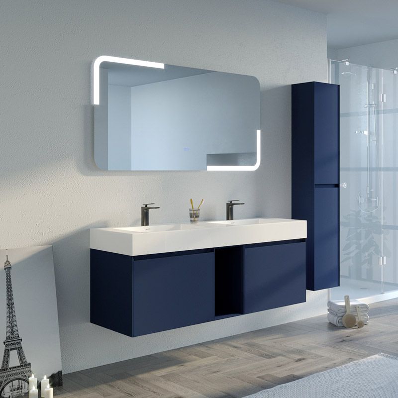 Meuble Artena 1400 Bleu saphir | Miroir LED