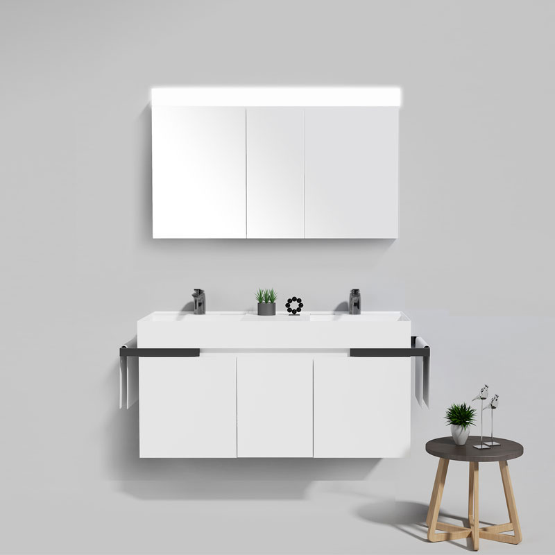 Meuble avec miroir pour salle de bain 100 cm, meuble de salle de bain blanc  laqué Teramo